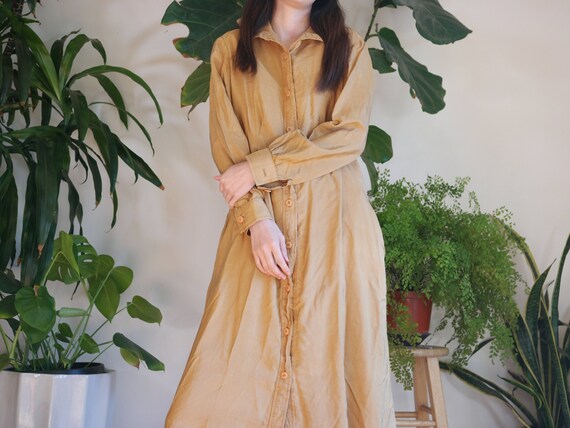 90's 80's Mustard Brown Button Down Dress / Casual