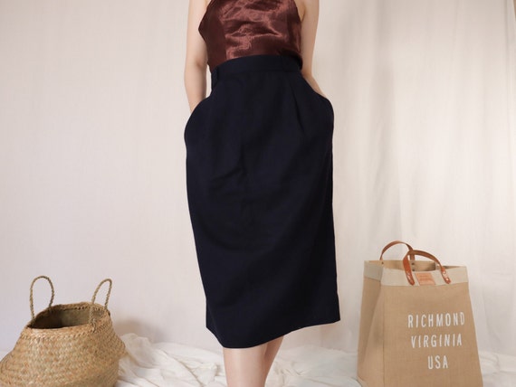 Black Wool Midi Skirt | Vintage Evan Picone Black