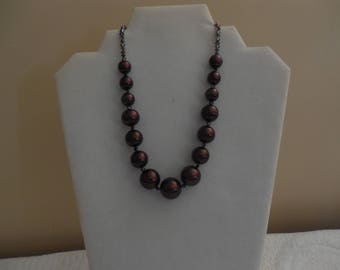 Graduated Brown Glass Pearl and Swarovski Beaded Necklace