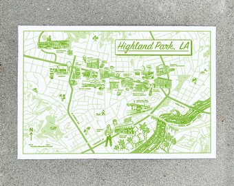 Mapa de Highland Park California / Ilustración / Póster de 13x19"