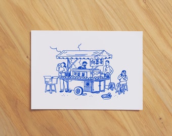 Taiwan Street Food: Sweet Potato Stand | Pen Illustration | Print 8x10"