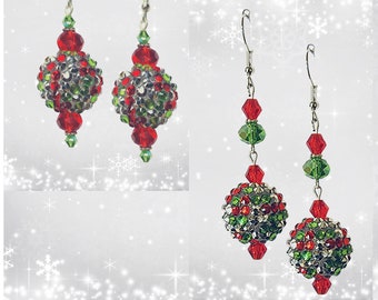 Christmas Rhinestone Earrings - Elegant Christmas Earrings - Party Earrings - Kawaii Earrings -Red crystal earrings - Green Crystal Earrings