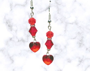 Red Heart Earrings - Red Crystal Earrings - Mother's Day Heart Jewelry - Heart Gift -Valentine's Day Heart Earrings - Birthday Gift Earrings
