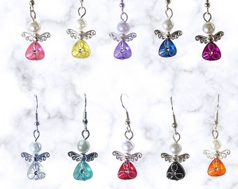 Colorful Angel Earrings - Crystal Angel Earrings - Christmas Gift - Easter Gift - Birthday Gift - Religious Gift - Handmade in USA