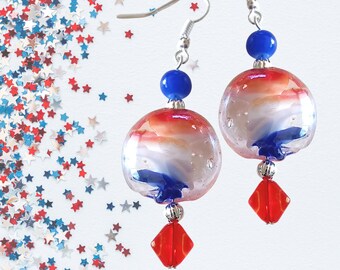 Patriotic Earrings - American Red White Blue Earrings - USA Patriotic Jewelry - 4th of July Earrings - Independence Day Gift -Patriotic Gift