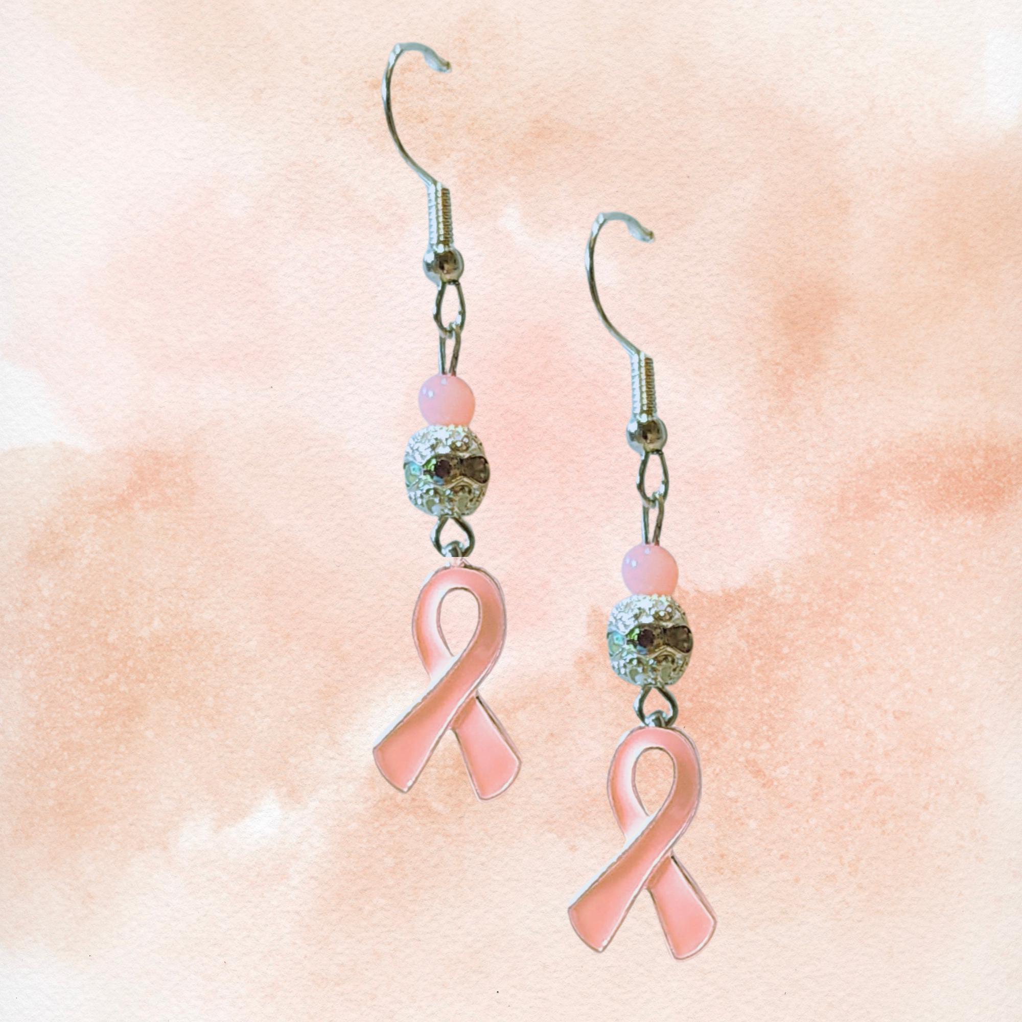 Peach Ribbon Cancer Awareness Earrings - ENDOMETRIAL Cancer Awareness Earrings - UTERINE Cancer Awareness Earrings - Crystal Cancer Gift