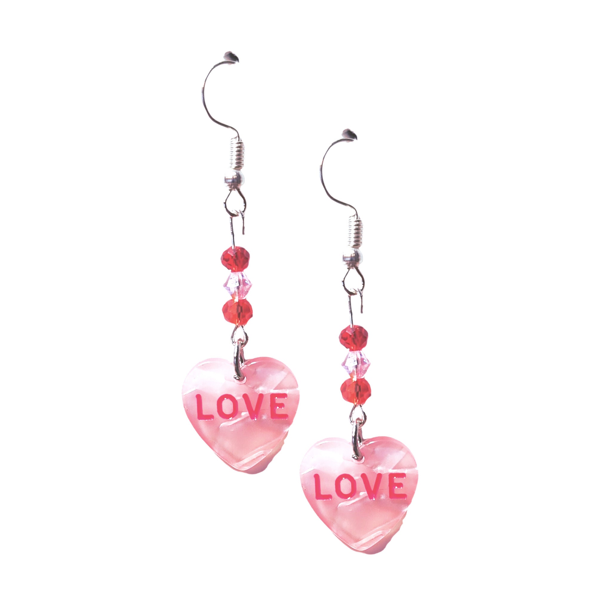 Pink Heart Earrings -Pink Crystal Earrings -Red Crystal Earrings -Heart Jewelry -Valentine's LOVE Earrings, Mother's Day Gift -Birthday Gift - Thumbnail 2