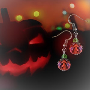 Halloween earrings - Pumpkin Earrings - Orange Hanging Pumpkin Earrings - Handmade Dangle Earrings