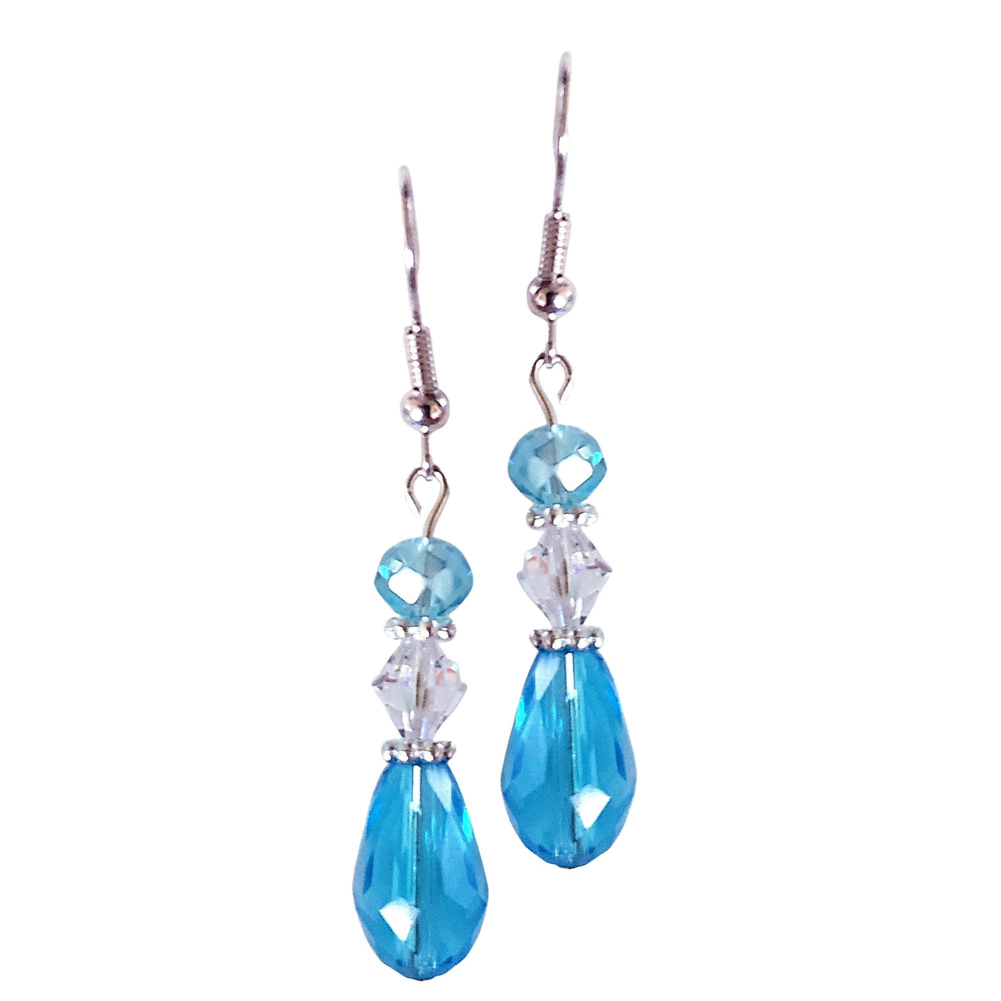 Christmas Blue Earrings Gift - Easter Gift - Mother's Day Gift -Hanukkah Blue Earrings -Blue Crystal Teardrop Earrings - Birthday Gift