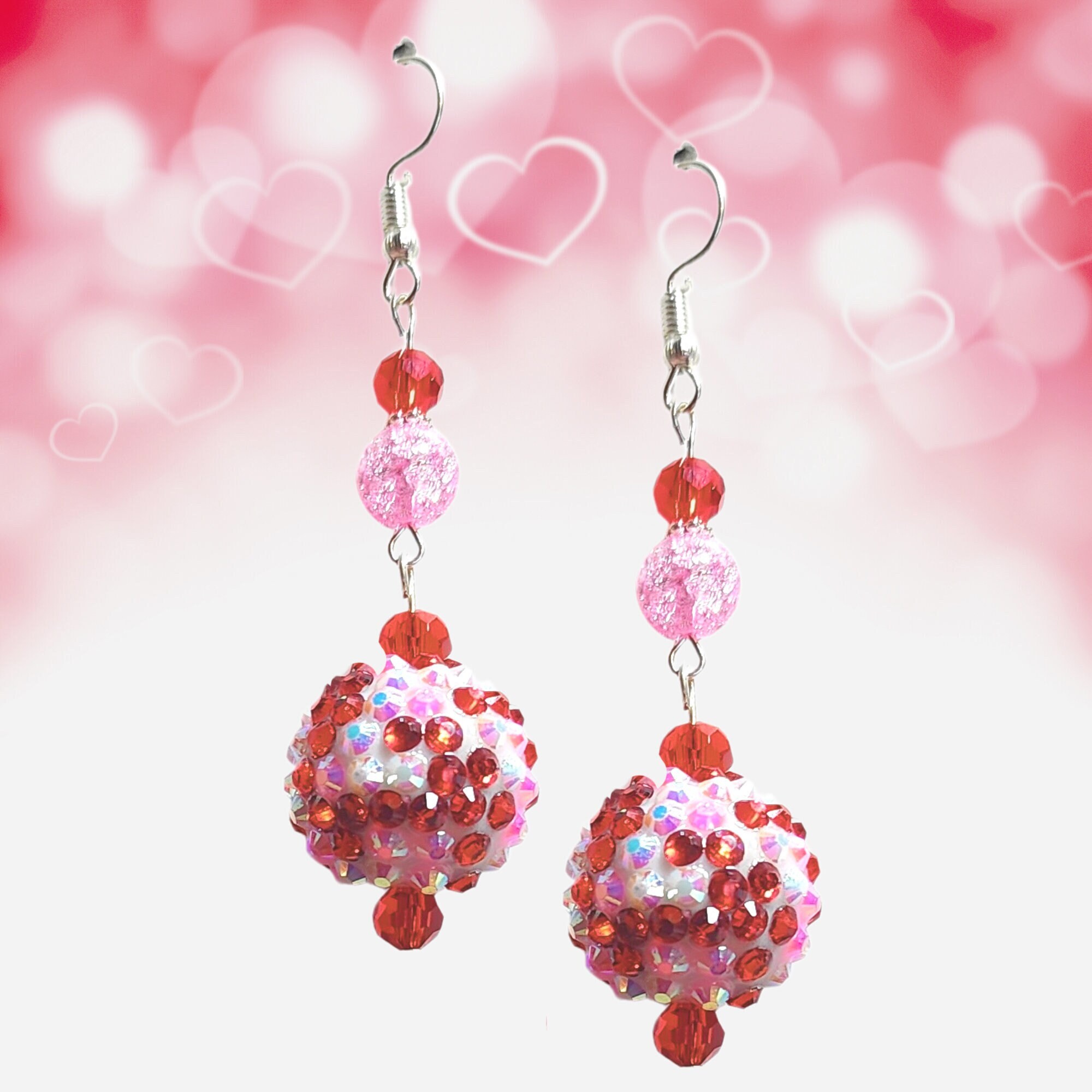 Valentine's Day Rhinestone Earrings -Elegant Rhinestone Earrings -Mother's Day Gift-Kawaii Earrings -Red Crystal Earrings - Valentine's Gift