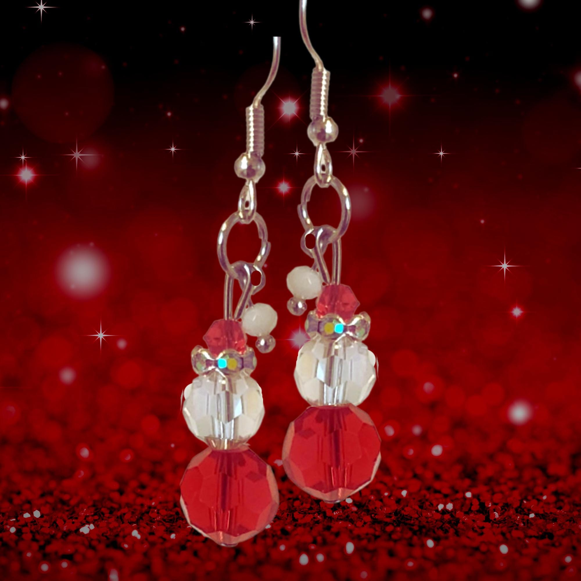 Crystal Christmas Earrings - Christmas Santa Earrings - Red Crystal Earrings - Crystal Santa Earrings - Kawaii Earrings - Christmas Gift