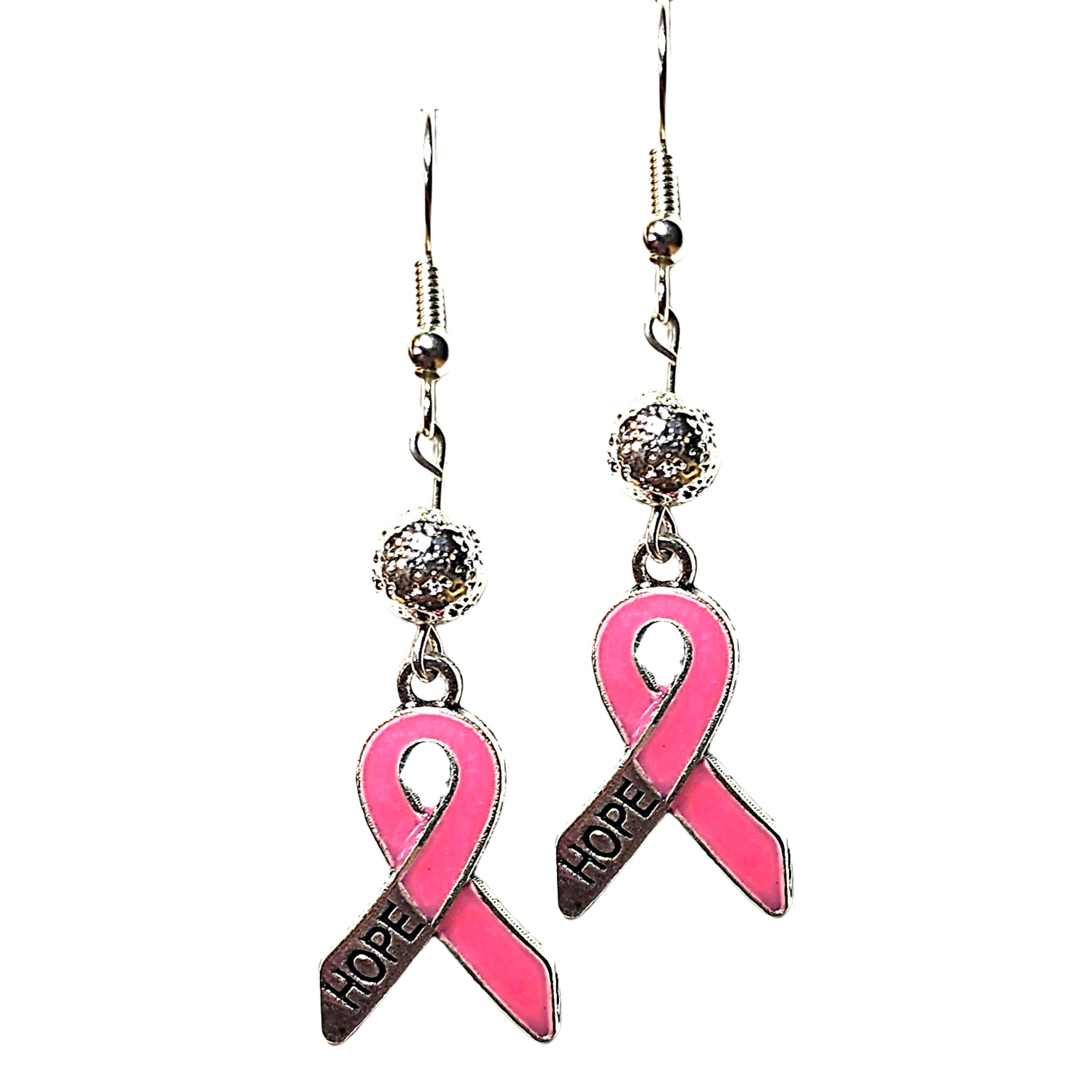Pink Ribbon Breast Cancer Earrings - Breast Cancer Awareness HOPE Earrings - Pink Crystal Earrings - Elegant Pink Cancer Awareness Gift - Thumbnail 2