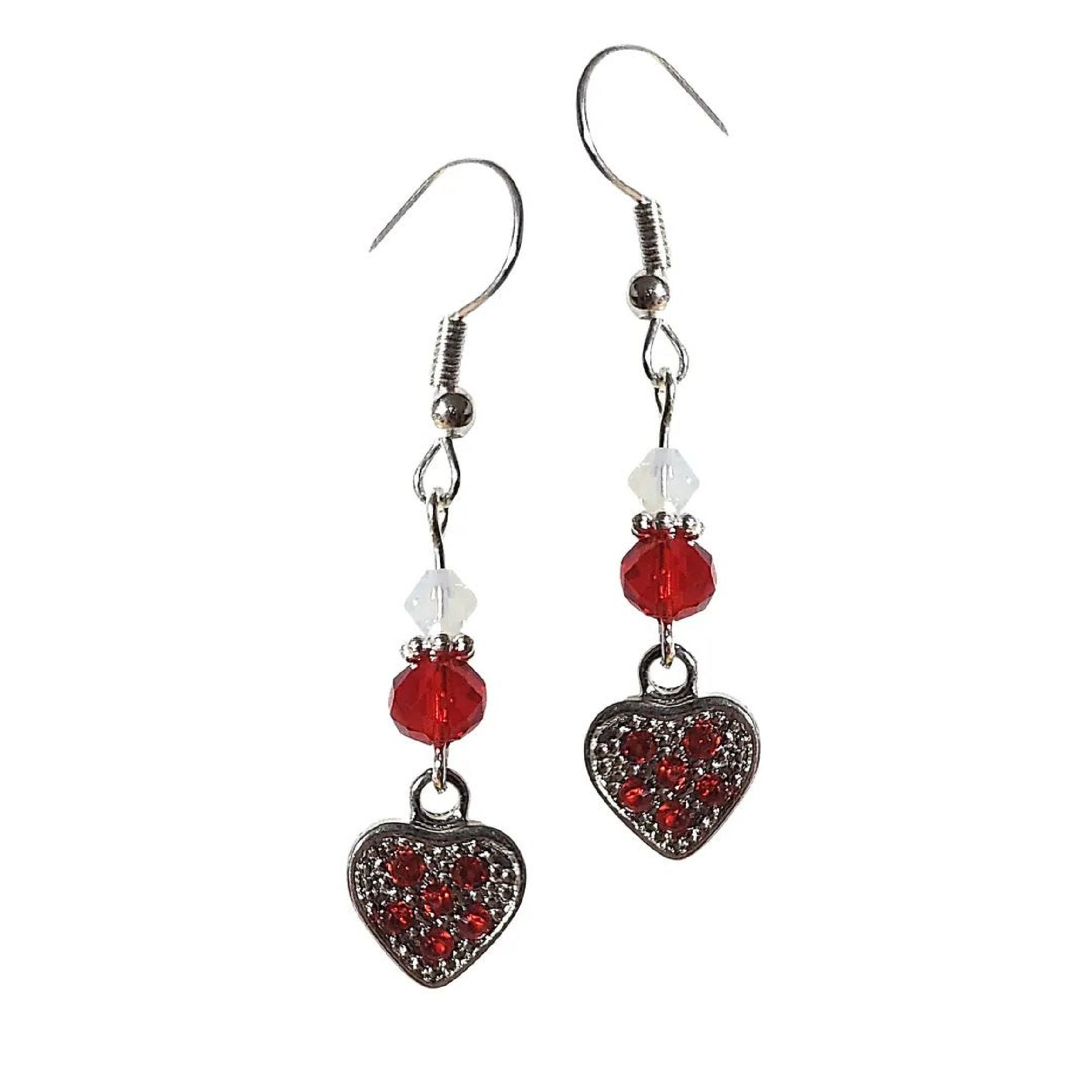 Silver Heart Earrings - Rhinestone Heart Earrings - Colorful Crystal Earrings - Mother's Day Heart Jewelry - Valentine's Day Earrings Gift - Thumbnail 5