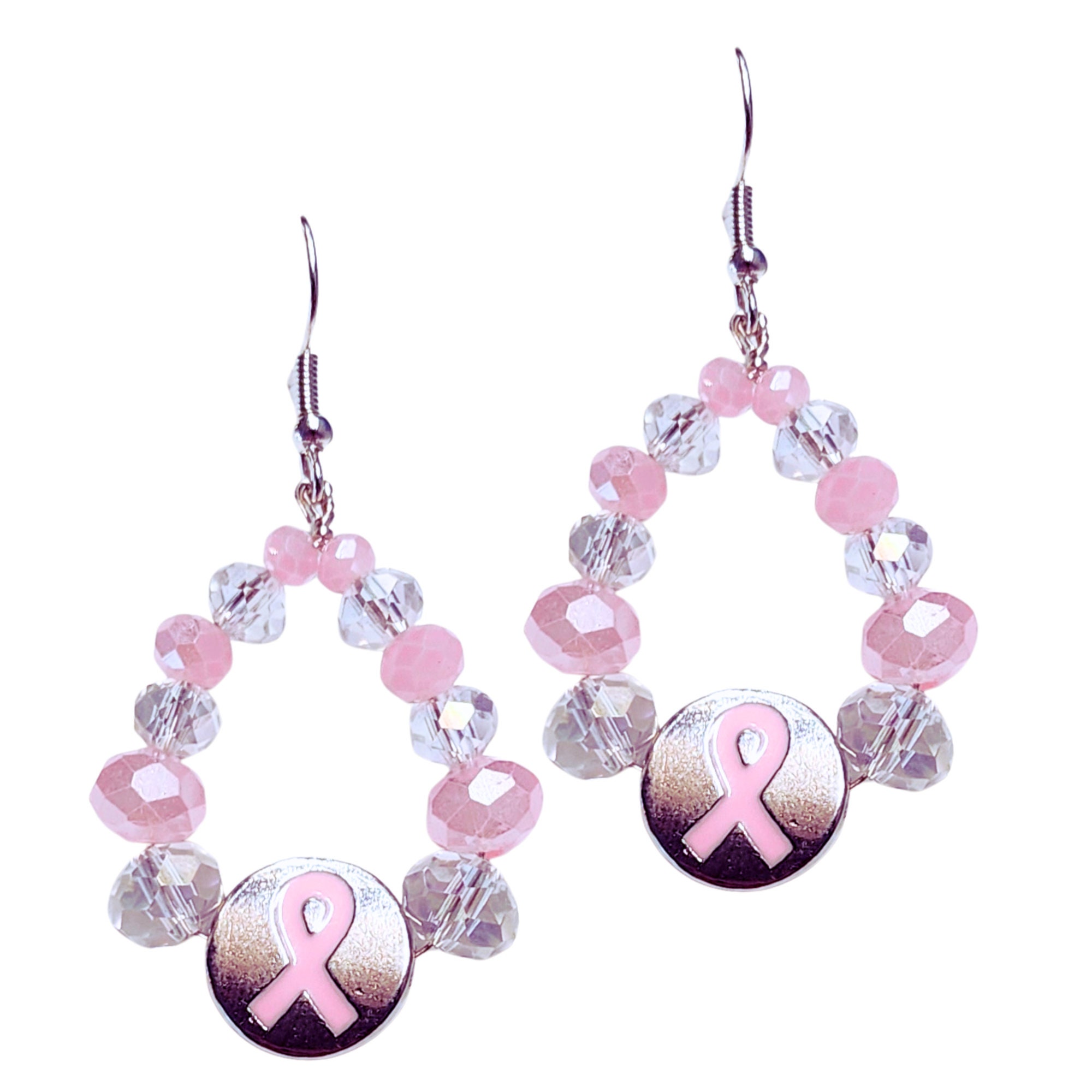 Breast Cancer Hoop Earrings - Breast Cancer Awareness Earrings - Pink Crystal Earrings - Breast Cancer Gift - Elegant Breast Cancer Earrings - Thumbnail 2