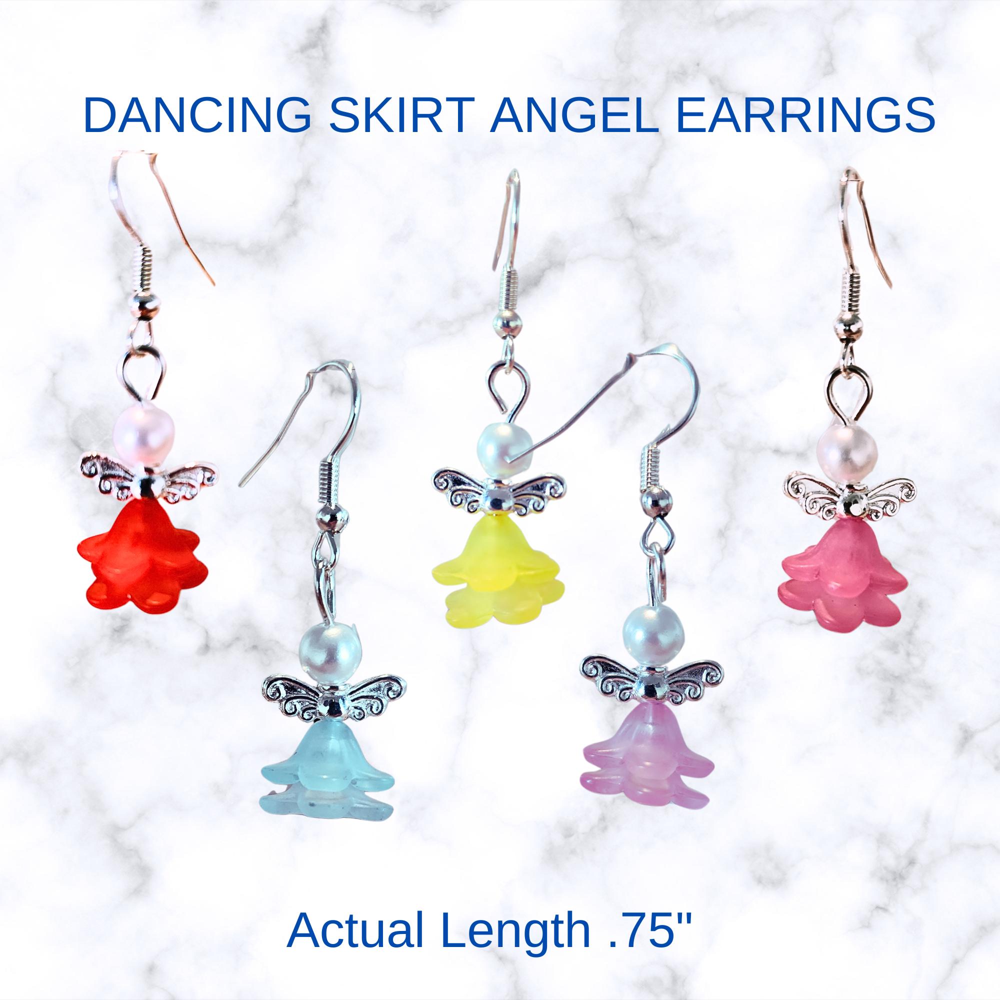 Colorful Angel Earrings - Dancing Skirt Angel Earrings - Pearl Angel Earrings - Christmas Gift - Easter Gift - Birthday Gift -Religious Gift