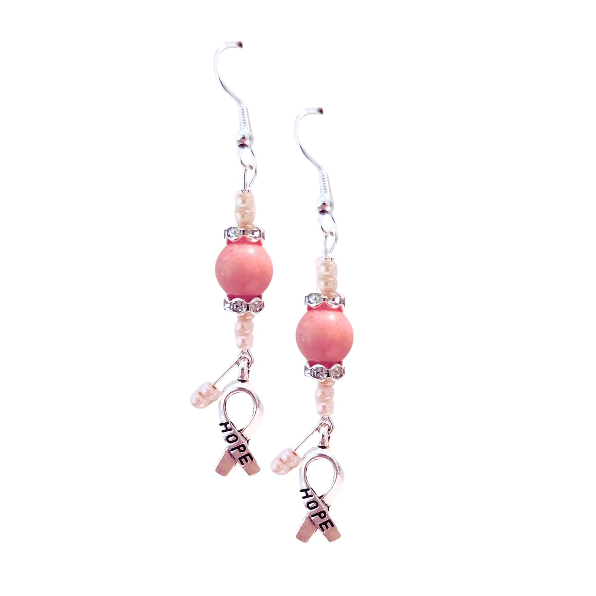 Peach Ribbon Cancer Awareness Earrings - ENDOMETRIAL Cancer Awareness Earrings - UTERINE Cancer Awareness Earrings - Crystal Cancer Gift - Thumbnail 2