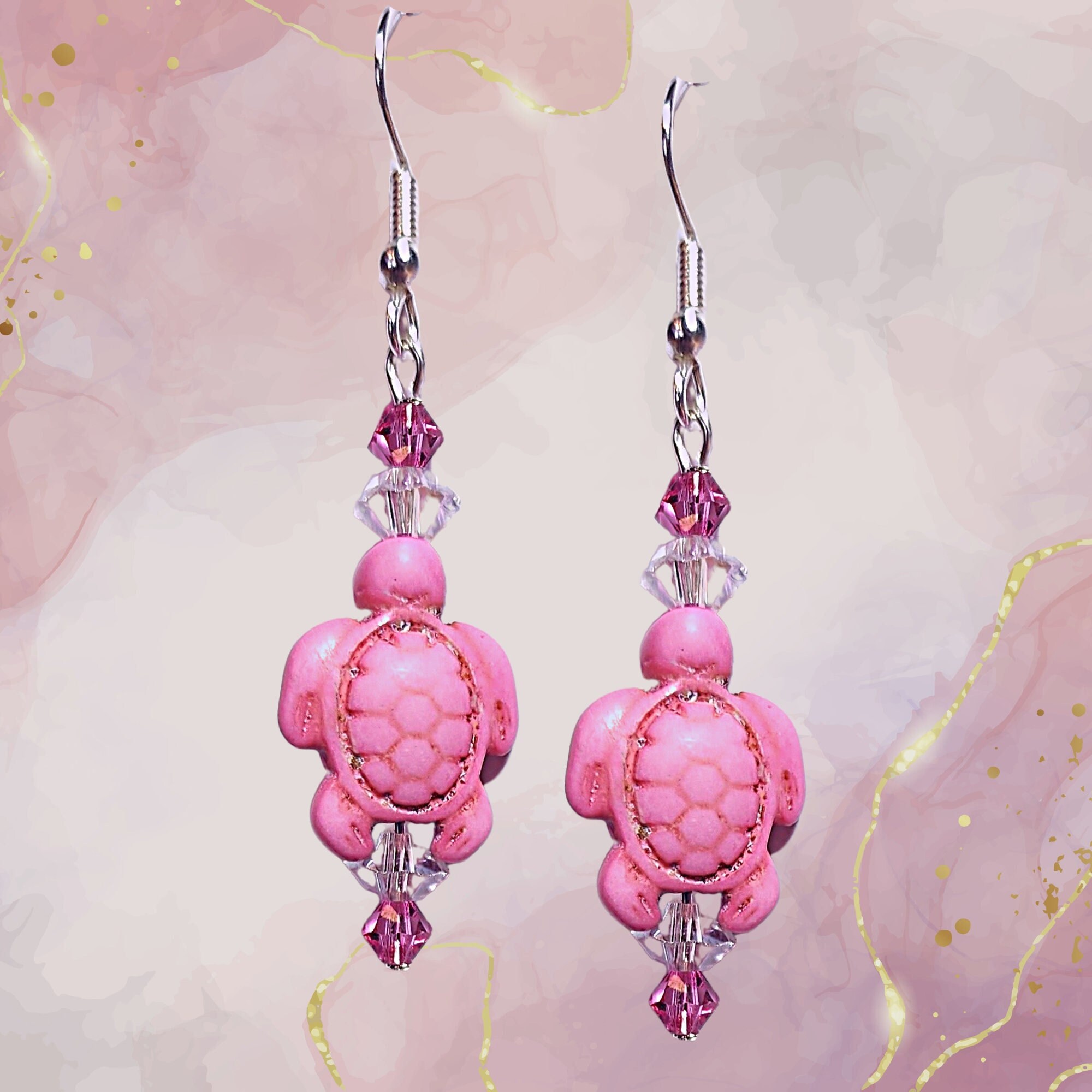 Turtle Lovers Howlite Earrings - MANY COLORS - Sea Life Earrings-Ocean Earrings - Girls Gift Earrings - Kawaii Earrings-Dangle Sea Earrings - Thumbnail 3