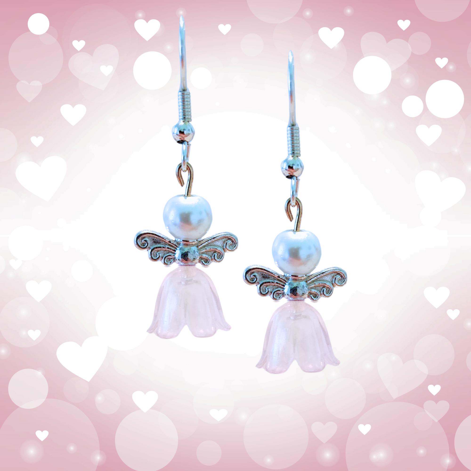Colorful Angel Earrings - Glass Flower Angel Earrings - Pearl Angel Earrings - Christmas Gift - Easter Gift - Birthday Gift - Religious Gift - Thumbnail 2