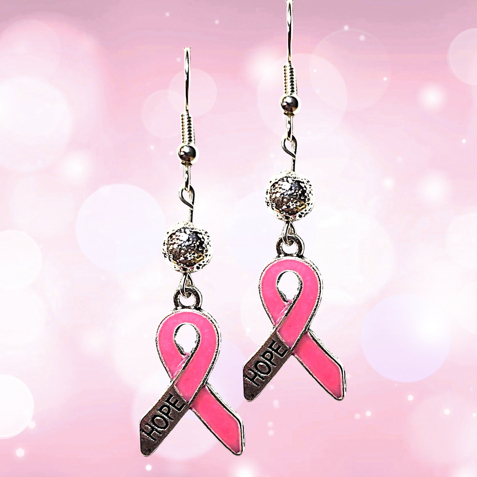 Pink Ribbon Breast Cancer Earrings - Breast Cancer Awareness HOPE Earrings - Pink Crystal Earrings - Elegant Pink Cancer Awareness Gift