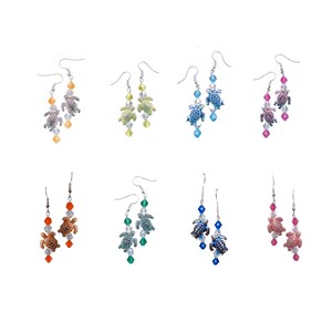 Turtle Lovers Earrings - Colorful Turtle Earrings - Silver Turtle Earrings - Sea Life Earrings - Ocean Earrings - Kawaii Earrings