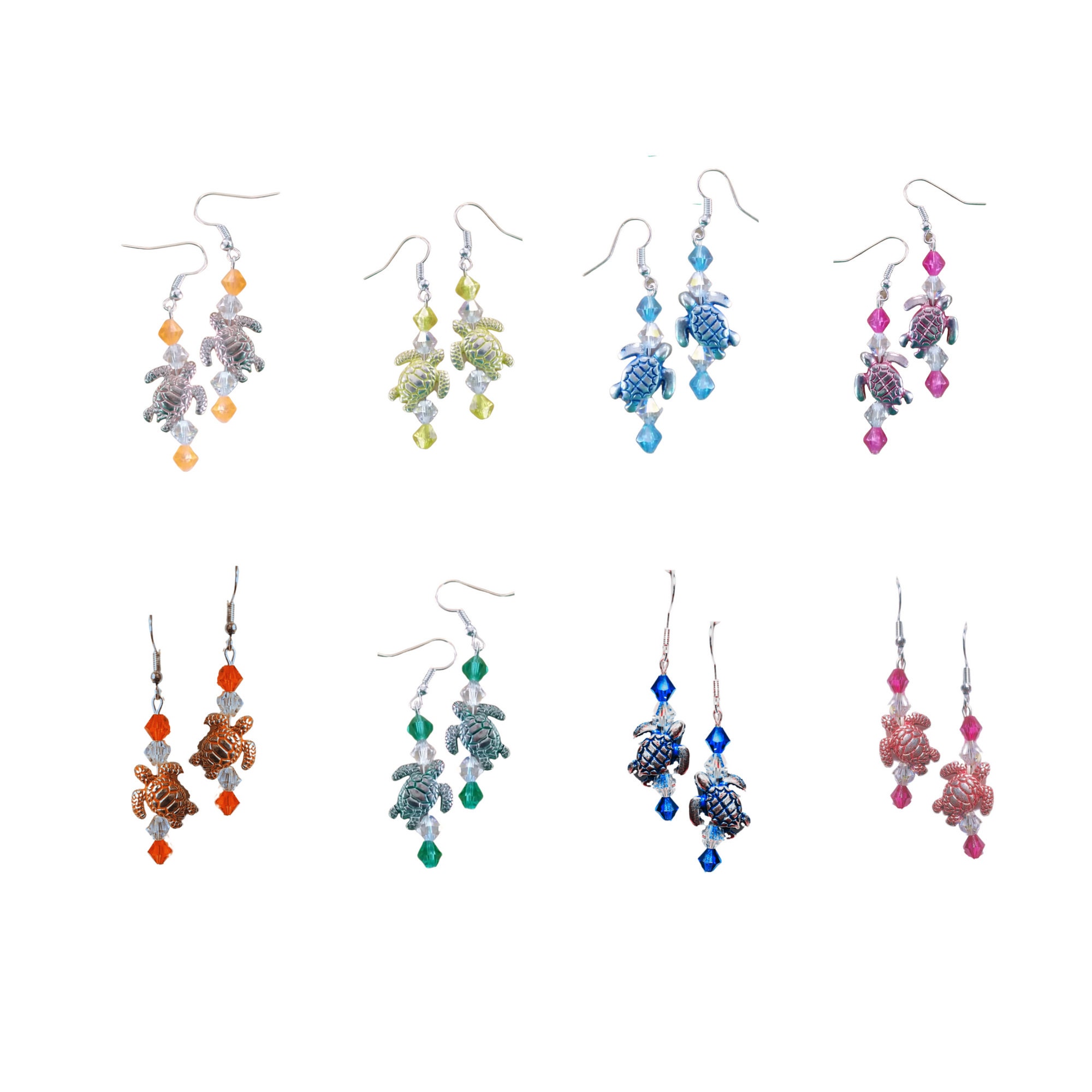 Turtle Lovers Earrings - Colorful Turtle Earrings - Silver Turtle Earrings - Sea Life Earrings - Ocean Earrings - Kawaii Earrings