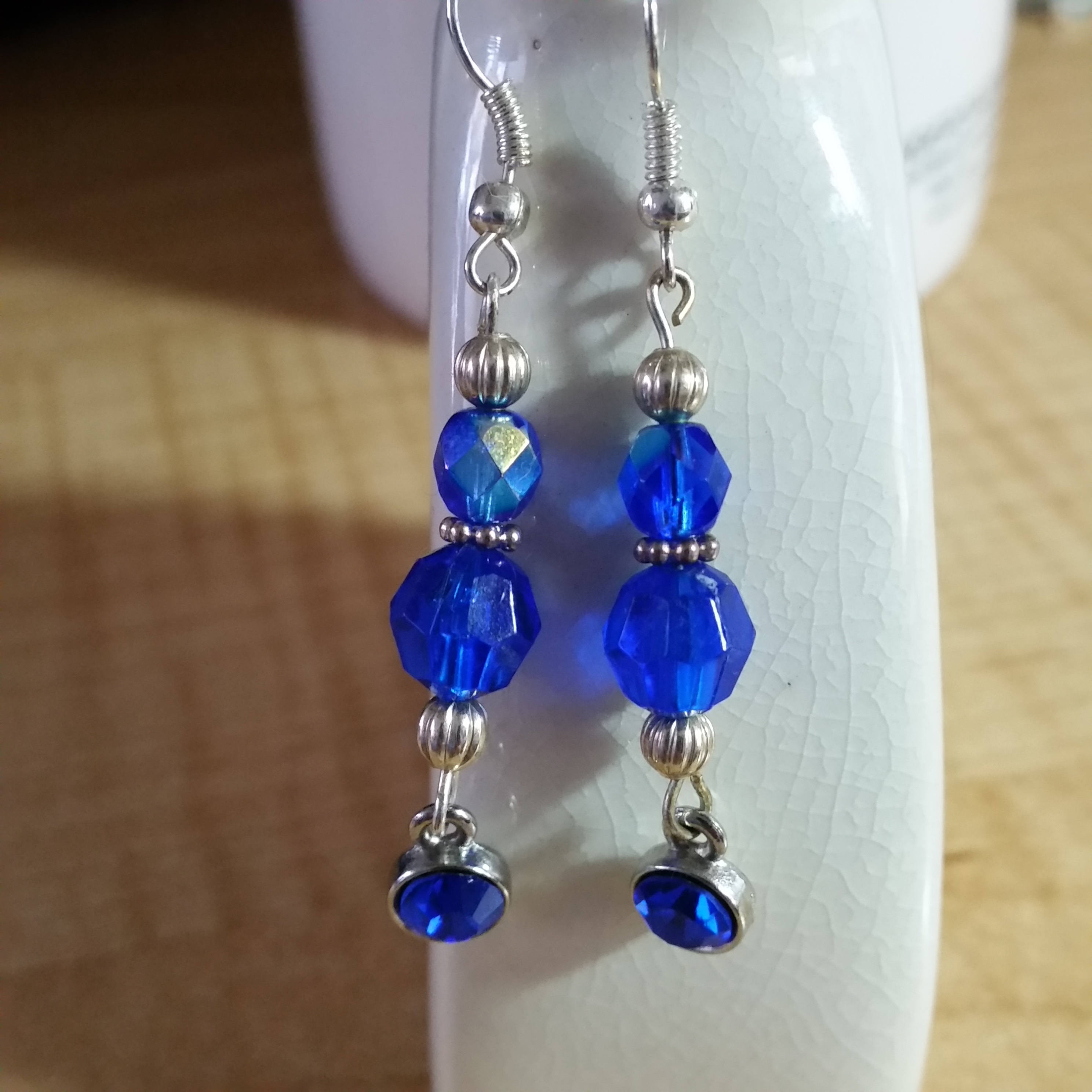 Blue Statement Earrings - Blue Crystal Earrings - Christmas Gift - Birthday Gift for her - Handmade Dangle Earrings - Thumbnail 7