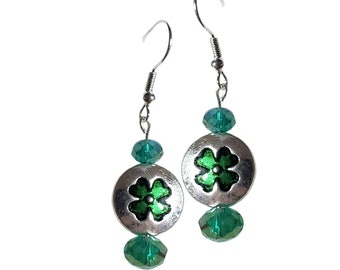Silver Irish Shamrock Earrings - 4-Leaf Clover Earrings -Shamrock Gift -St. Patrick's Day Earrings gift - rish Shamrock Jewelry - Irish Gift