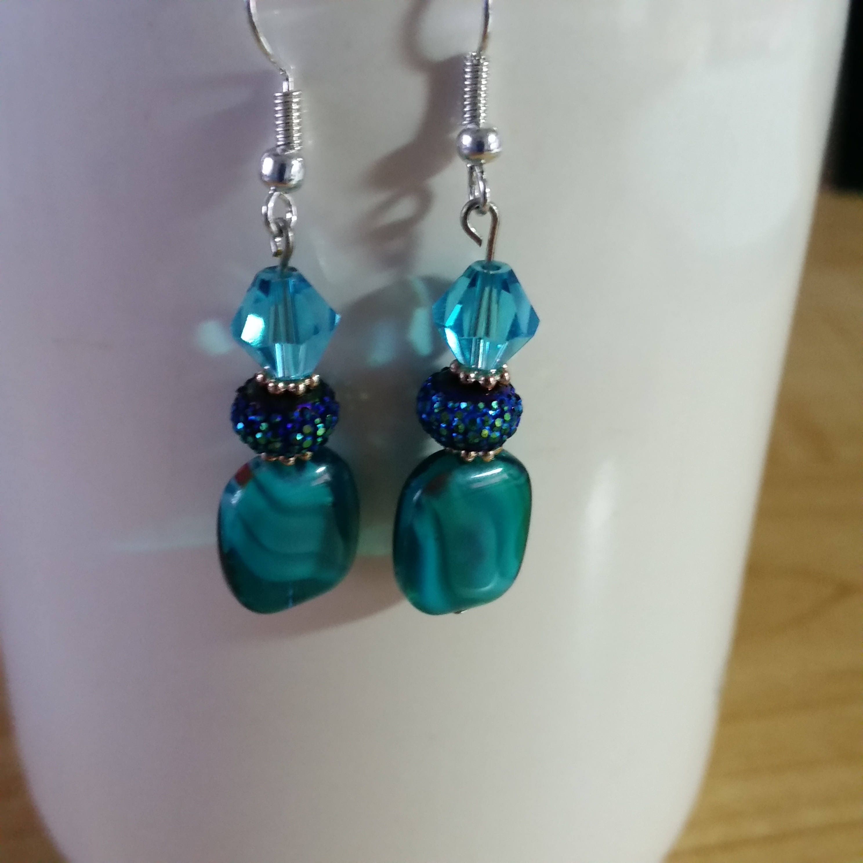 Aqua Crystal Earrings - Elegant Dangles - Gift Earrings - Birthday Gift - Made in USA   Teal Crystal Earrings - Blue Crystal Earrings - Thumbnail 5