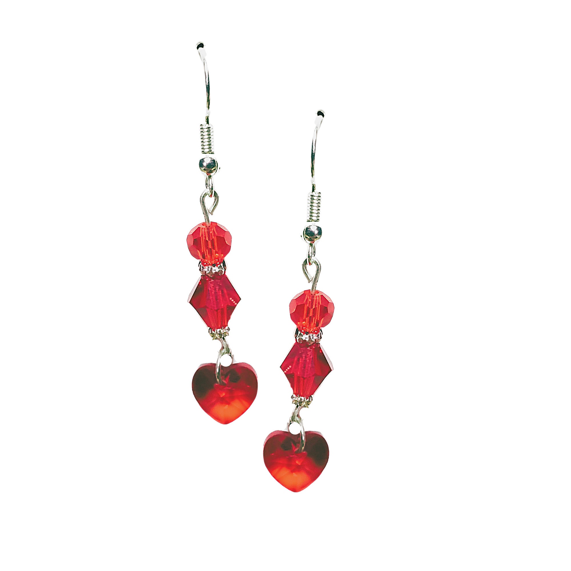 Red Heart Earrings - Red Crystal Earrings - Mother's Day Heart Jewelry - Heart Gift -Valentine's Day Heart Earrings - Birthday Gift Earrings - Thumbnail 2