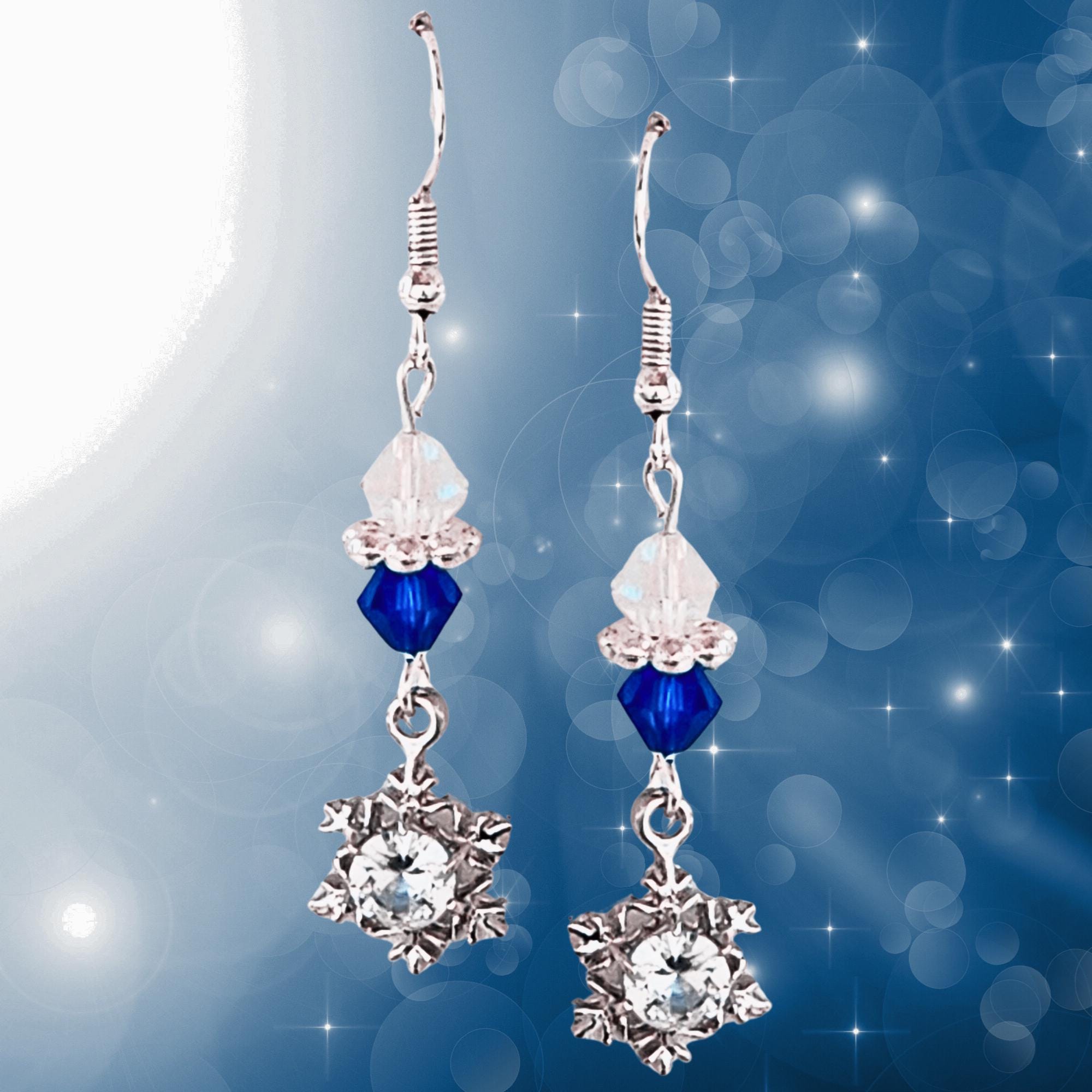 Christmas Earrings - Snowflake Earrings - Kawaii Earrings - Blue Crystal Earrings - Birthday Gift - Christmas Gift Earrings - Handmade