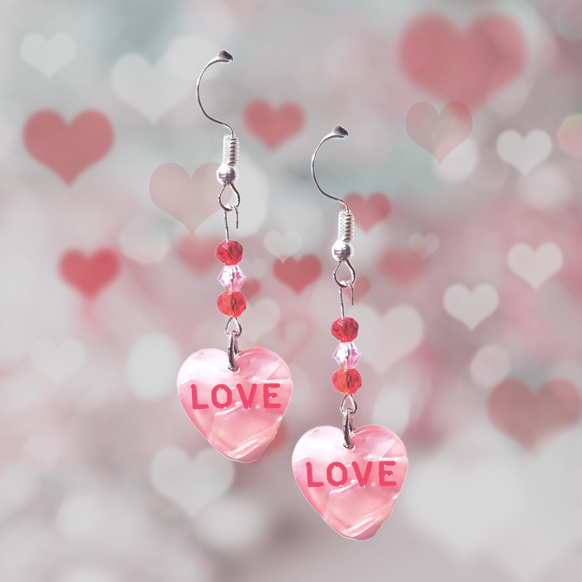 Pink Heart Earrings -Pink Crystal Earrings -Red Crystal Earrings -Heart Jewelry -Valentine's LOVE Earrings, Mother's Day Gift -Birthday Gift