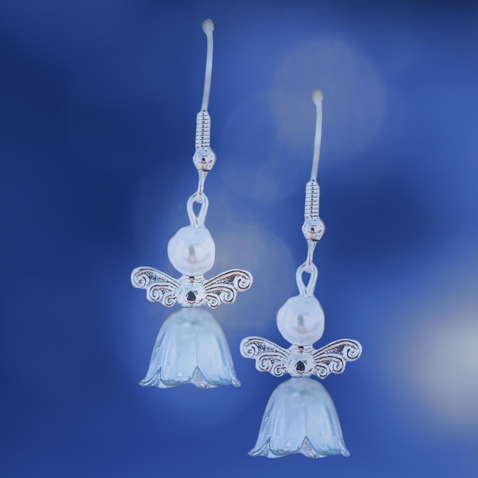 Colorful Angel Earrings - Glass Flower Angel Earrings - Pearl Angel Earrings - Christmas Gift - Easter Gift - Birthday Gift - Religious Gift - Thumbnail 5