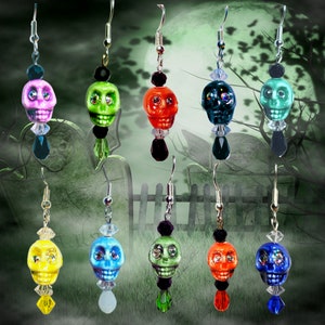 Halloween earrings - Colorful Skull Earrings - Crystal Skull Earrings (6 colors to choose from) - Crystal Eyed Skull Earrings