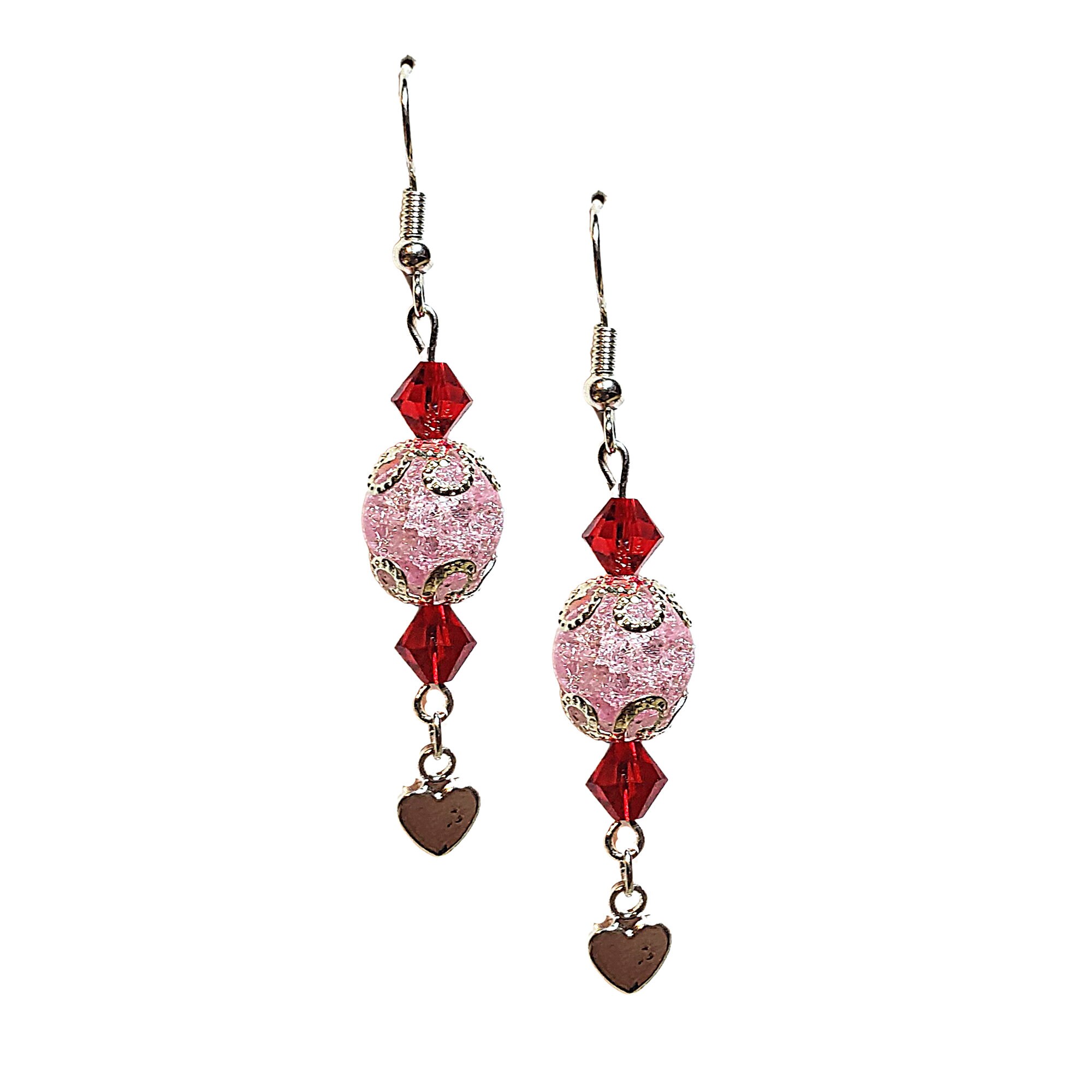 Silver Heart Earrings -Red Crystal Earrings -Pink Crystal Earrings -Crystal Heart Jewelry - Heart Gift - Valentine's Day Gift -Birthday Gift - Thumbnail 2