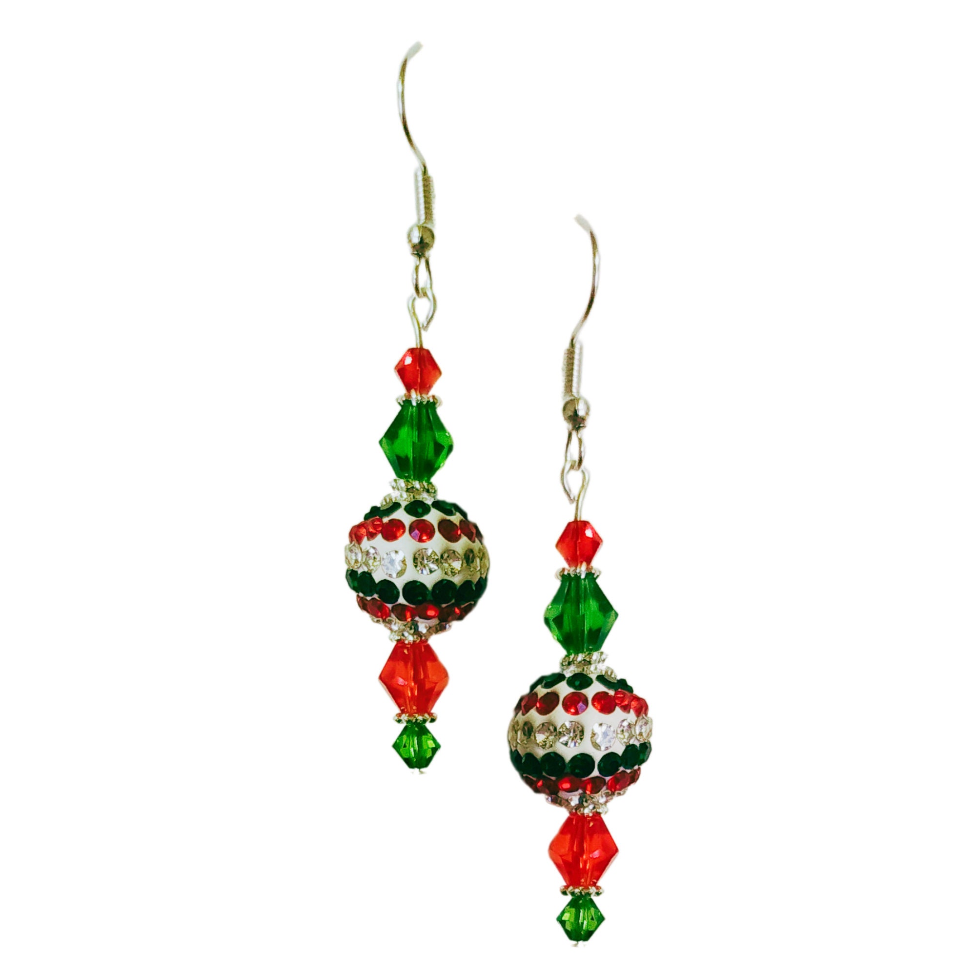 Christmas Colors Earrings - Christmas Color Rhinestone Earrings - Christmas Gift Earrings - Red Crystal Earrings - Green Crystal Earrings - Thumbnail 3