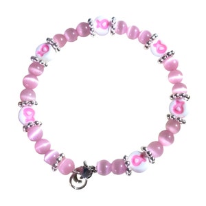 Breast Cancer Awareness Crystal Bracelet - Breast Cancer Awareness Jewelry -  Pink Cats Eye Bracelet -Pink Cancer Ribbon Beads