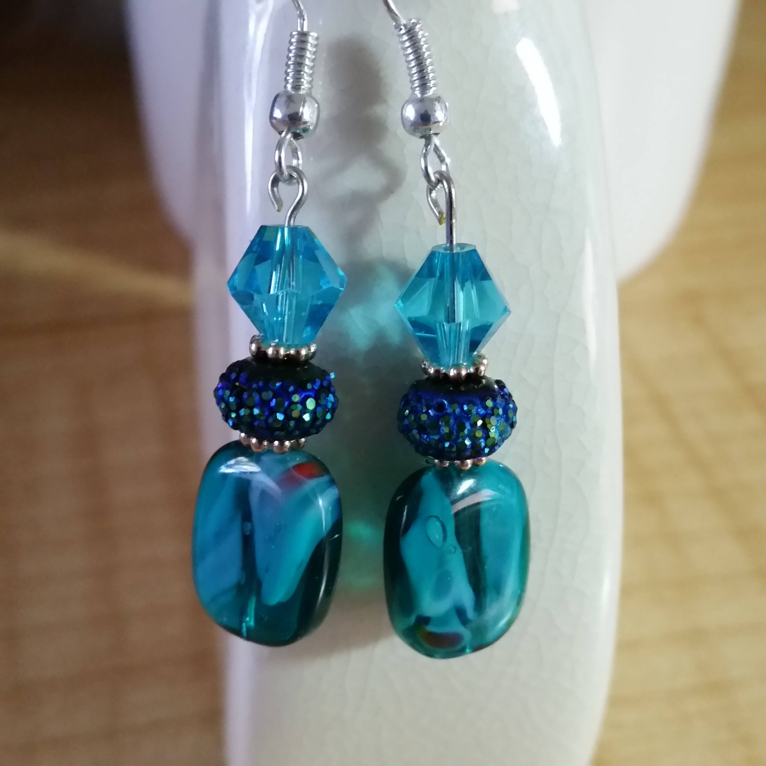 Aqua Crystal Earrings - Elegant Dangles - Gift Earrings - Birthday Gift - Made in USA   Teal Crystal Earrings - Blue Crystal Earrings - Thumbnail 3