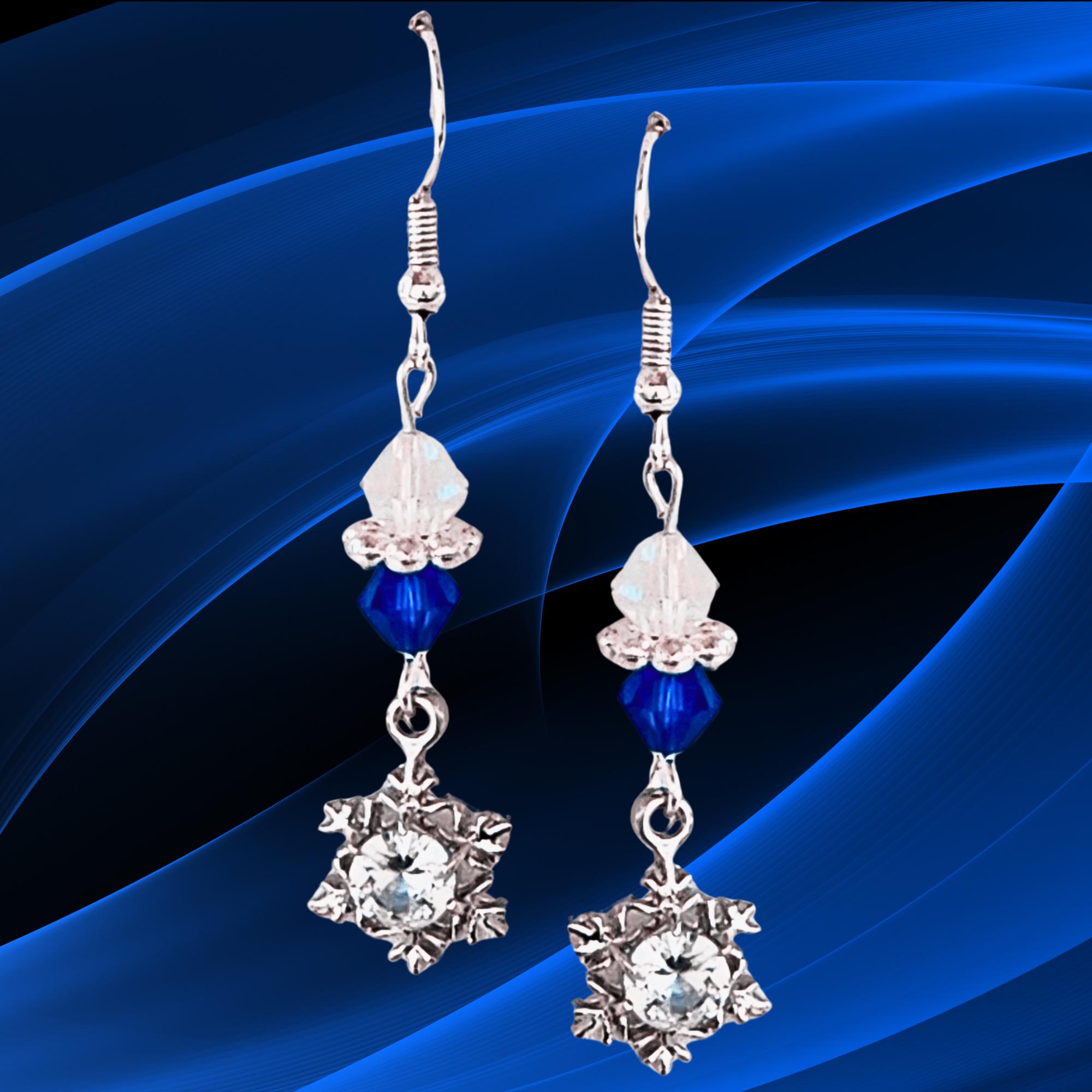 Christmas Earrings - Snowflake Earrings - Kawaii Earrings - Blue Crystal Earrings - Birthday Gift - Christmas Gift Earrings - Handmade - Thumbnail 2
