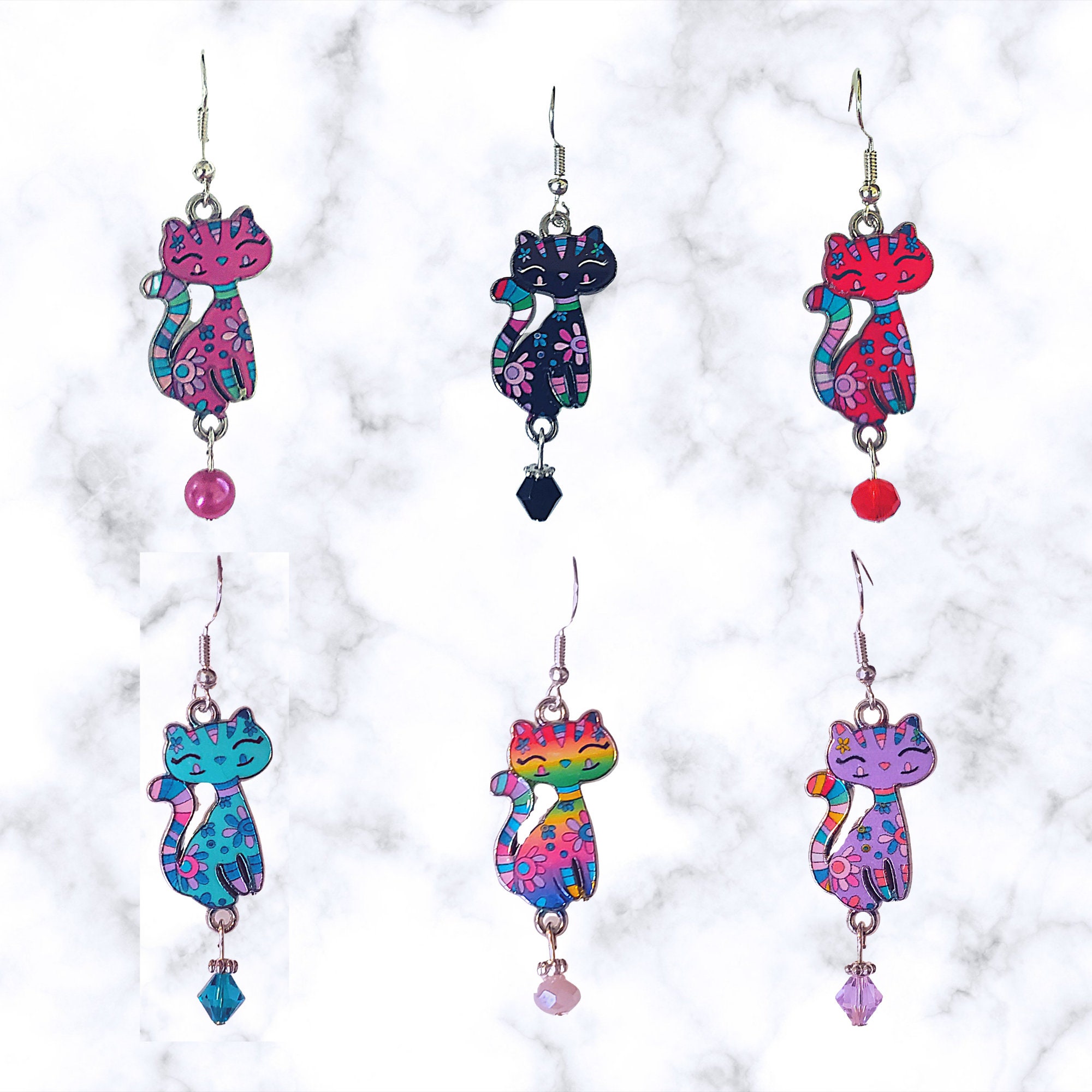 Cat Lovers Earrings - MANY COLOR Cat Earrings-Cute Cat Earrings - Kawaii Earrings - Gift Earrings - Cat Lovers Gift - Cat Jewelry - Handmade