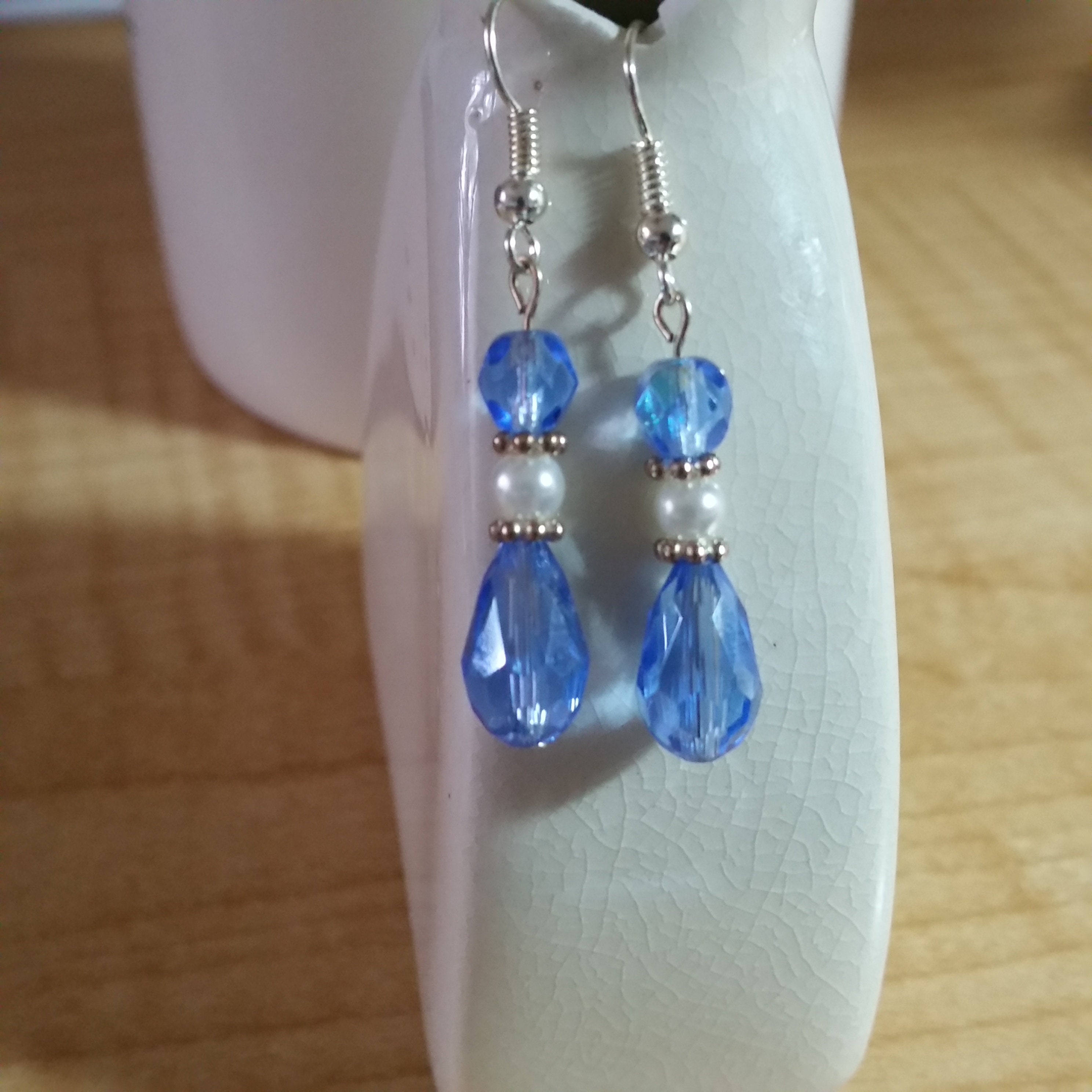 Tanzanite Blue Earrings - Purple Crystal Earrings - Pearl Earrings - Christmas Gift - Birthday Gift - Handmade in USA - Thumbnail 4