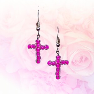 Czech Beads Cross Earrings - Many COLORS - Religious Cross Gift - Easter/Christmas Gift Earrings - Matching BRACELET/NECKLACE available