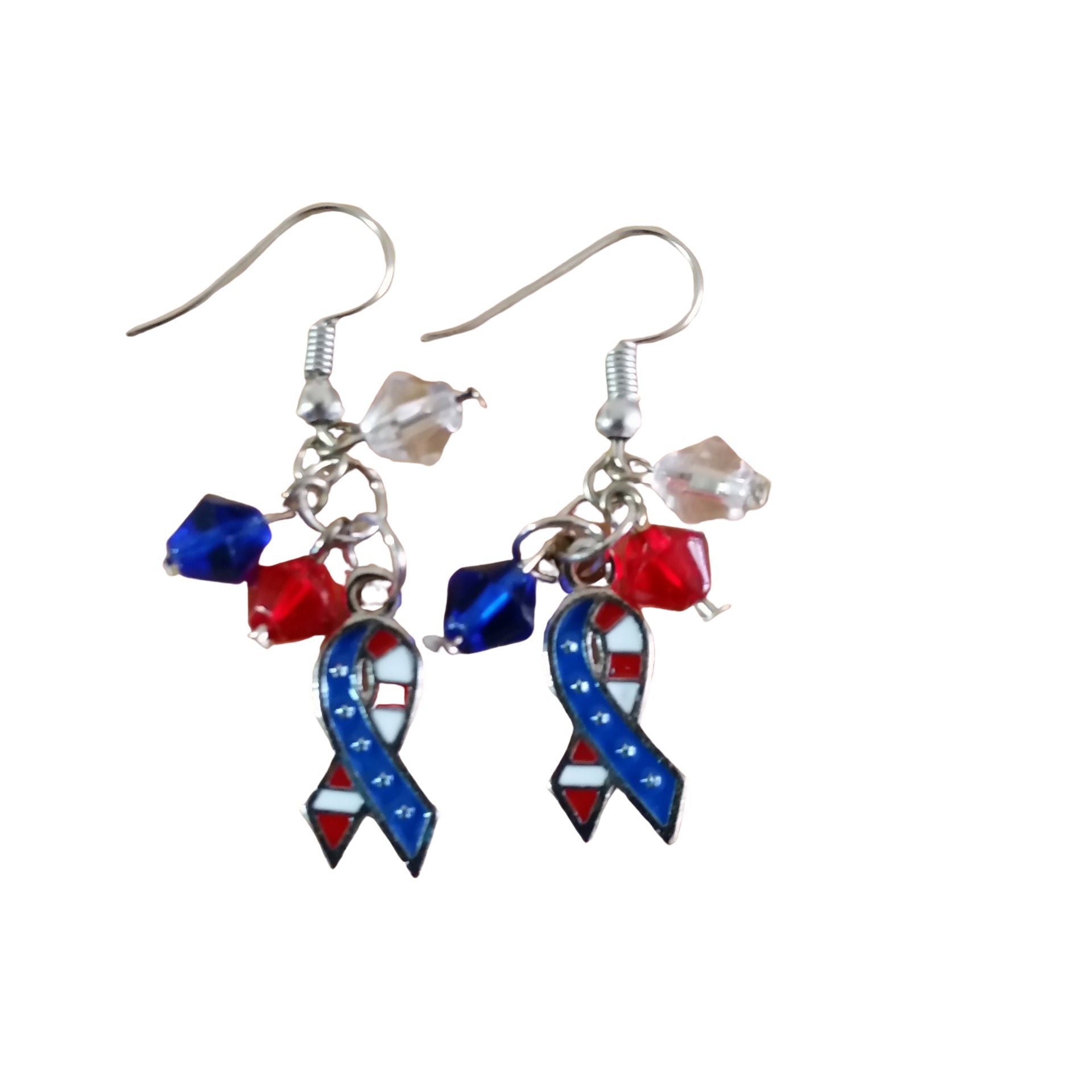 USA Flag Patriotic Ribbon Earrings - 4th of July Earrings- Independence Day Gift- USA Flag Ribbon Earrings- Patriotic Day Gift - Thumbnail 2