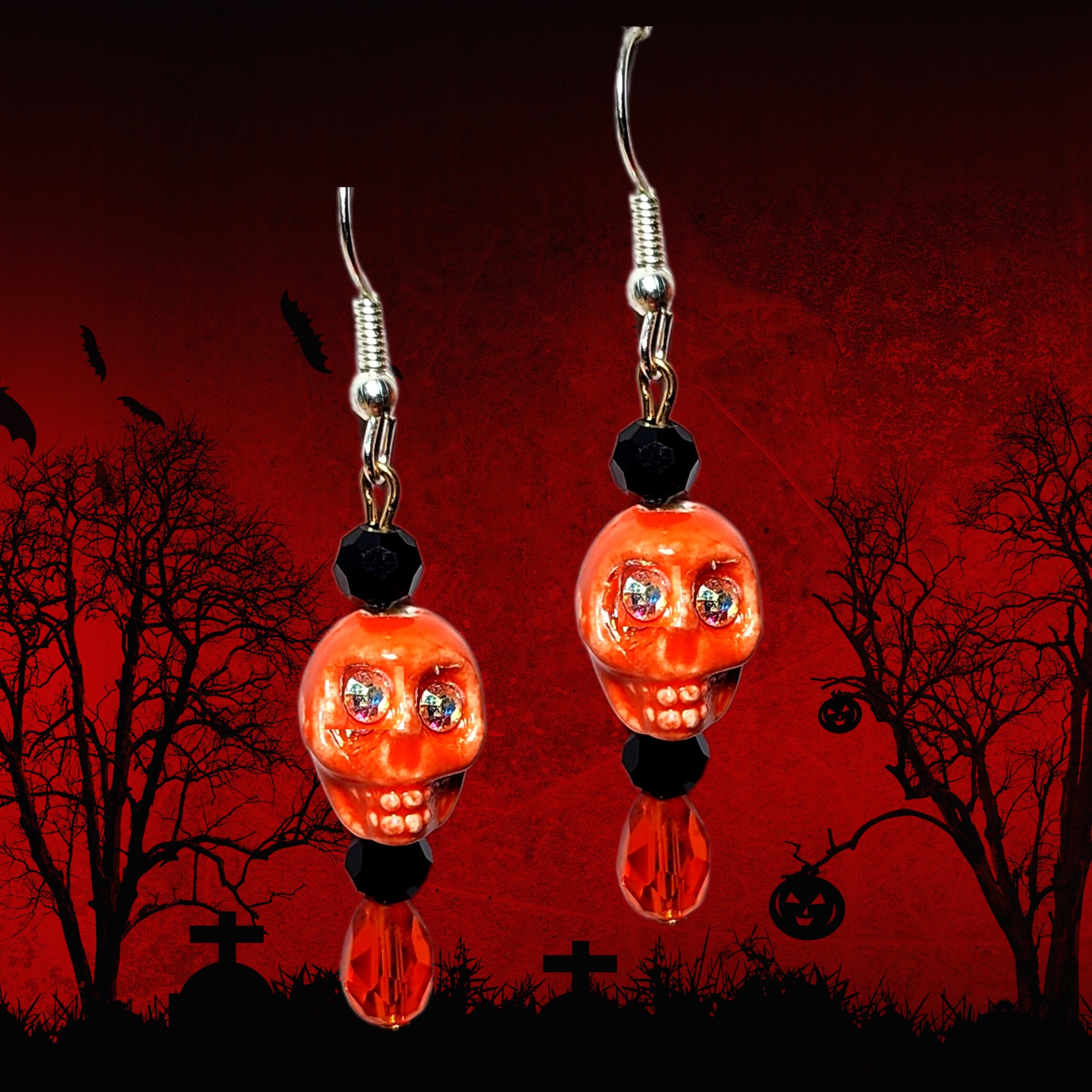 Halloween earrings - Colorful Skull Earrings - Crystal Skull Earrings (6 colors to choose from) - Crystal Eyed Skull Earrings - Thumbnail 7