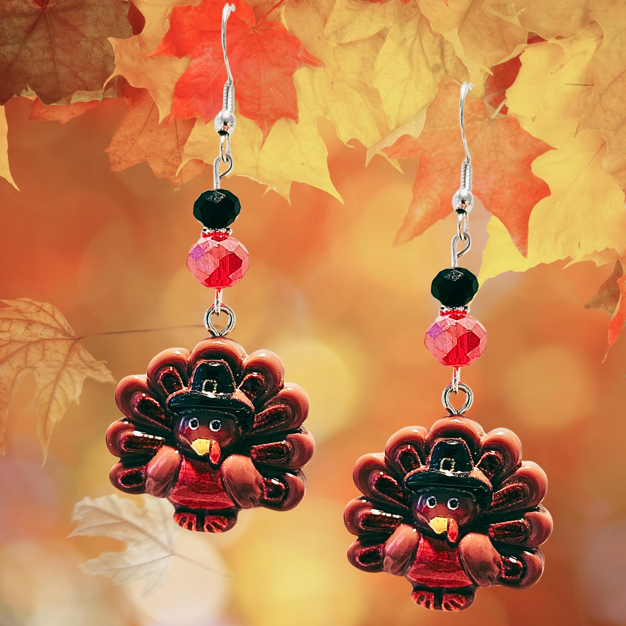 Thanksgiving Turkey Earrings - Resin Turkey Fall Jewelry - Kawaii Earrings - Cute Turkey Earrings Gift - Thumbnail 2