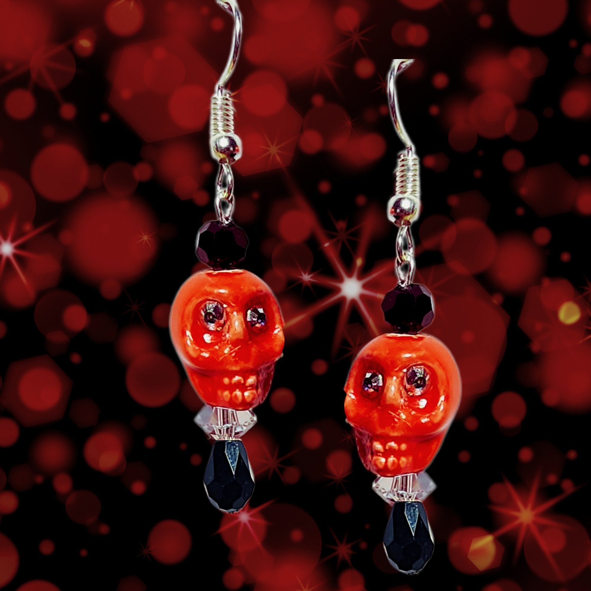 Halloween earrings - Colorful Skull Earrings - Crystal Skull Earrings (6 colors to choose from) - Crystal Eyed Skull Earrings - Thumbnail 3