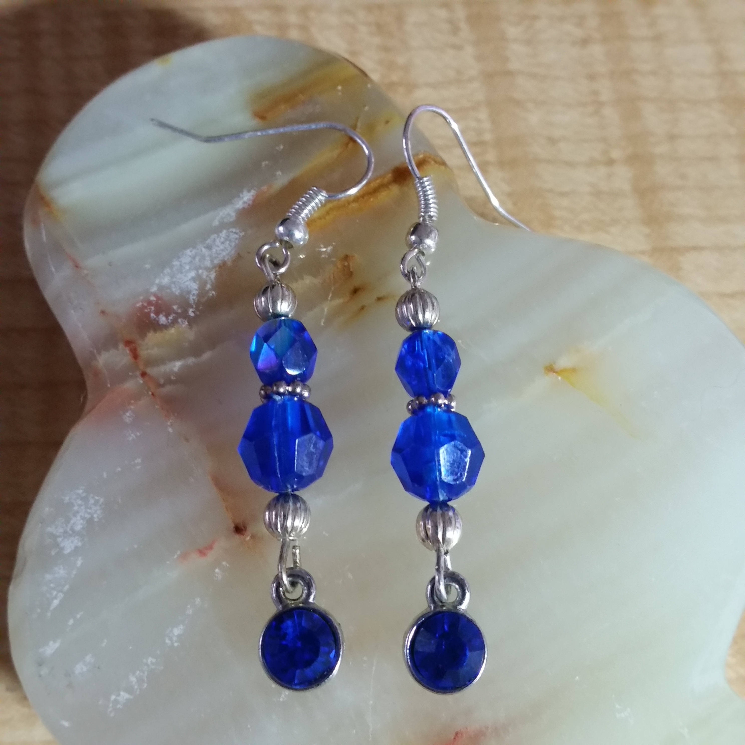Blue Statement Earrings - Blue Crystal Earrings - Christmas Gift - Birthday Gift for her - Handmade Dangle Earrings - Thumbnail 3