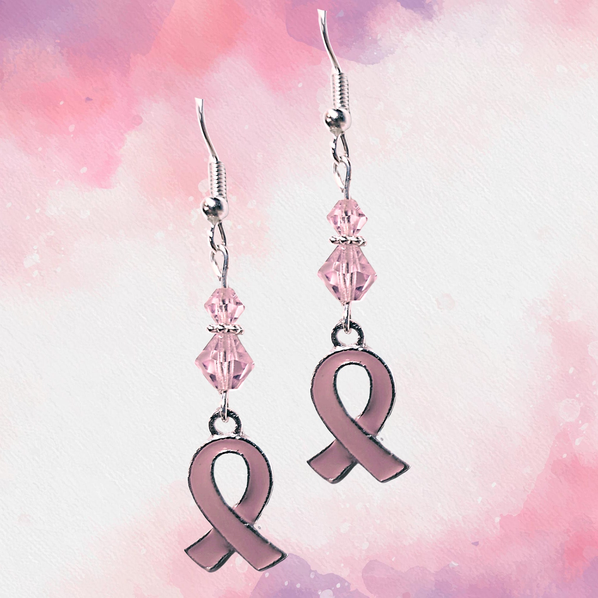 Pink Ribbon Breast Cancer Earrings - Breast Cancer Awareness HOPE Earrings - Pink Crystal Earrings - Elegant Pink Cancer Awareness Gift