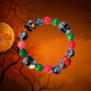 Halloween Bracelet - Spooky Handmade Bracelet -Halloween Colors Bracelet - Spider Bracelet - Bat Bracelet - Pumpkin Bracelet -Halloween Gift