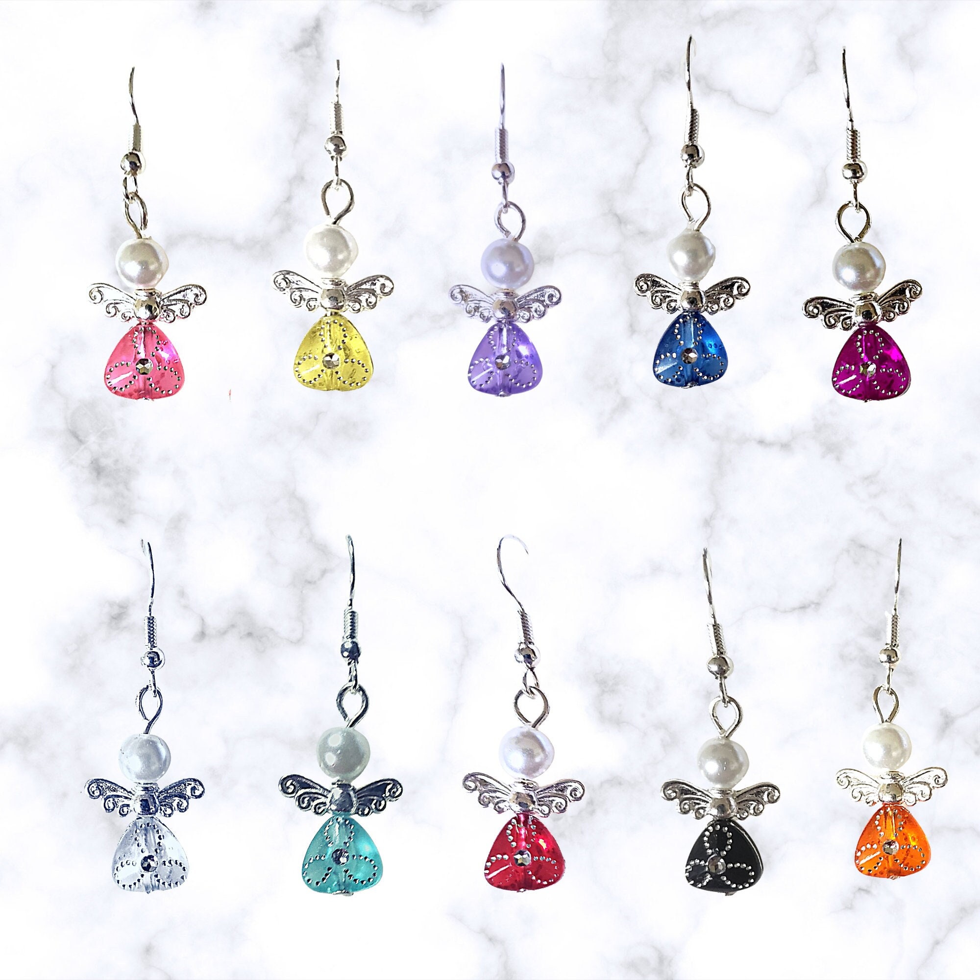 Colorful Angel Earrings - Crystal Angel Earrings - Christmas Gift - Easter Gift - Birthday Gift - Religious Gift - Handmade in USA
