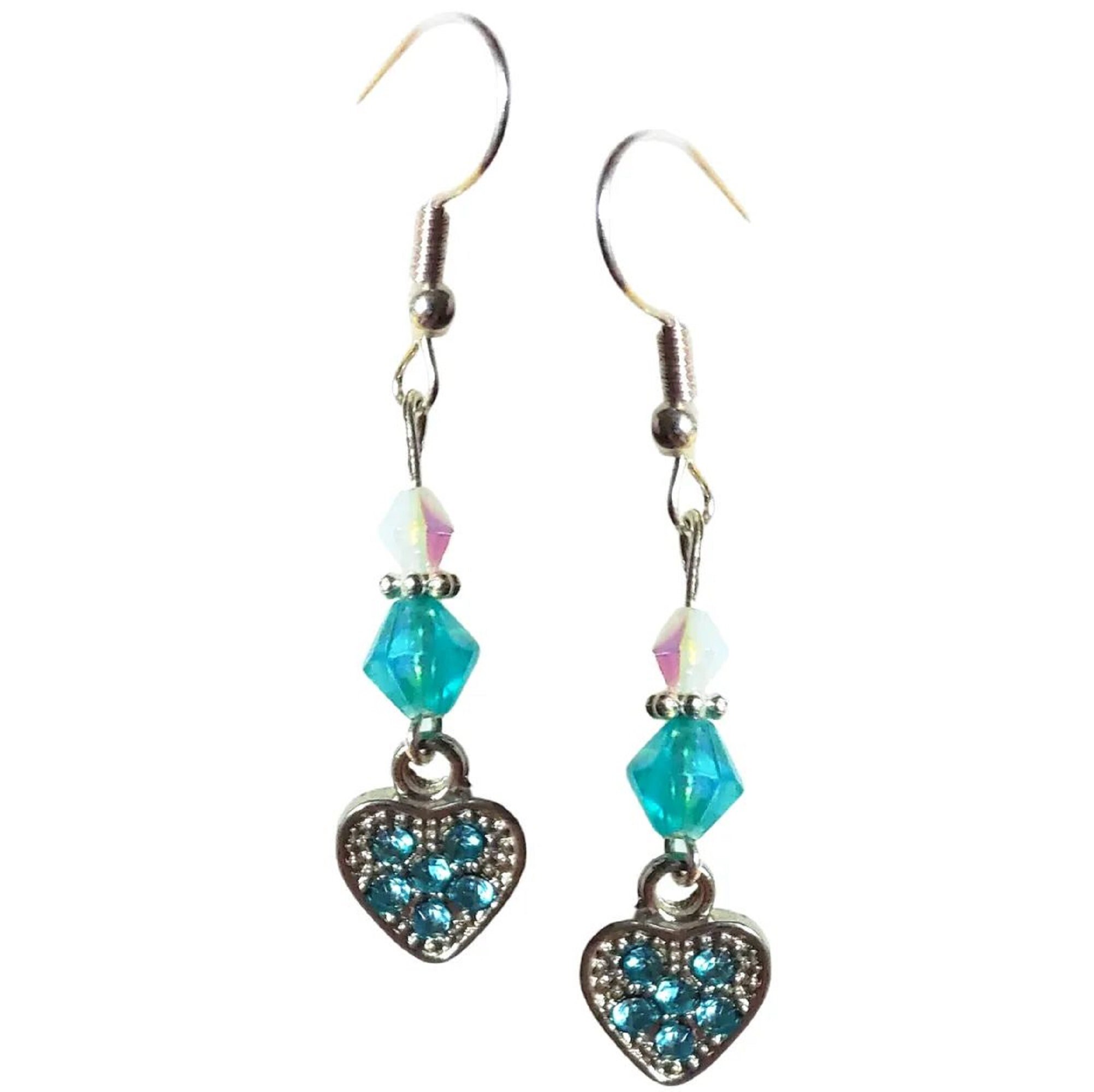 Silver Heart Earrings - Rhinestone Heart Earrings - Colorful Crystal Earrings - Mother's Day Heart Jewelry - Valentine's Day Earrings Gift - Thumbnail 3